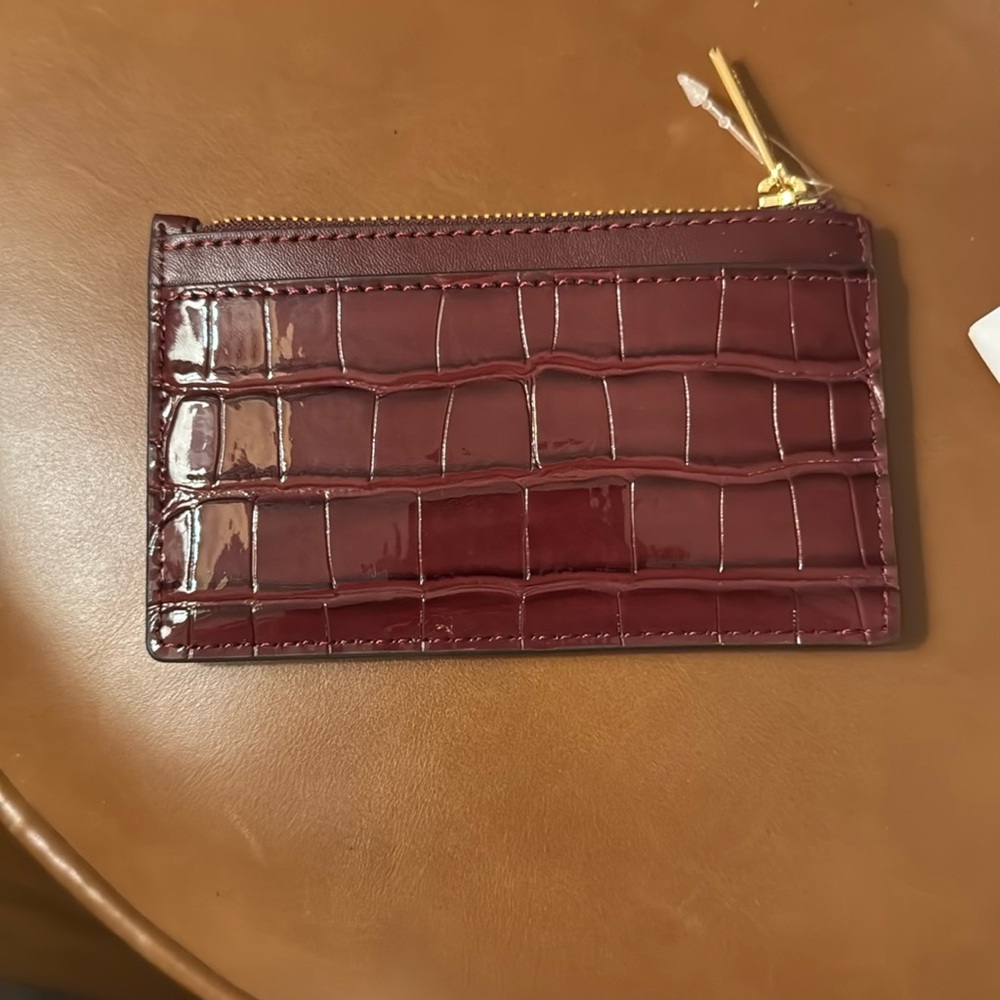 Burgundy Croc-Embossed Card Holder